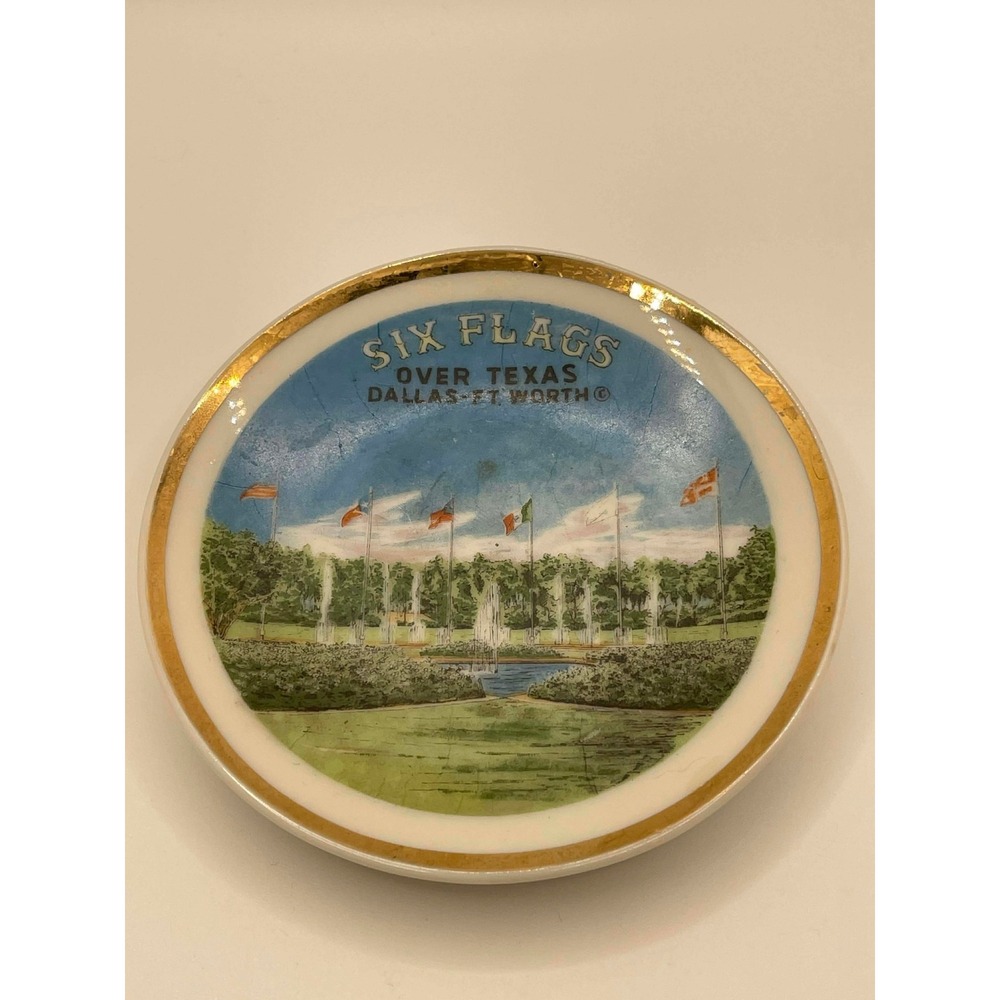 Vintage Six Flags Over Texas Souvenir Plate Dallas Ft Worth Park Collectible